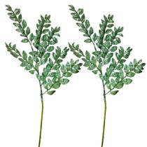 Kit 2 Galhos Haste Folhagem Natalina Decorativa Verde Glitter Brilhante 45cm - Bela Flor