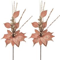 Kit 2 Galhos Natal Flor Bico de Papagaio Veludo Rosa Texturizado Luxo 30cm - Magizi Kit 2 Galhos Natal Flor Bico de Papagaio Veludo Rosa Texturizado Luxo 30cm - Magizi