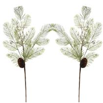 Kit 2 Galhos Natal Folhagens Nevada Berries Branco e Pinha 68cm - Magizi - Yangzi