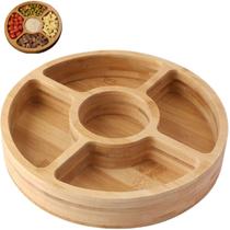 Kit 2 Gamelas Pestisqueira Redonda 5 Divisórias Bambu 26cm