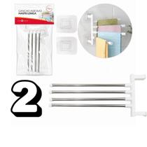 Kit 2 Gancho Adesivo Hastes Longa Inox Varal Toalha Banheiro