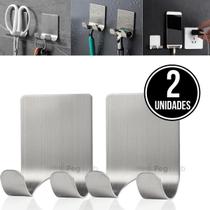 Kit 2 Gancho Suporte Parede Cabide Adesivo Alta Aderência Dupla Face Metal Chave Celular Aço Inox