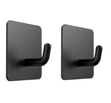 Kit 2 Ganchos Adesivos Metal Preto Para Pendurar Toalhas E Roupas