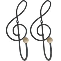 Kit 2 Ganchos Cabideiros Aço Preto Cifra Música 28cm Suportes de Parede Pendurar Roupa Bolsas