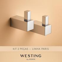 Kit 2 Ganchos de Parede Inox Cromado Design Moderno e Anticorrosão Linha Paris WESTING by BSMIX