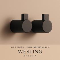 Kit 2 Ganchos de Parede Preto Fosco Minimalistas, Anticorrosão e Super Resistentes WESTING by BSMIX Linha Império