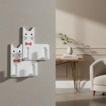 Kit 2 Ganchos Duplos Autocolantes Multiuso Com Desenho Gato
