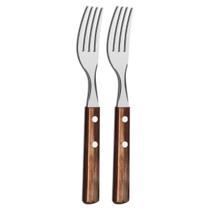 Kit 2 Garfos de Mesa Tramontina Polywood Inox Cabo Castanho