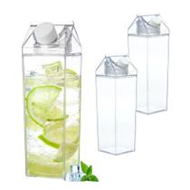 Kit 2 Garrafa Acrílico De Leite Suco Água Caixa Quadrada 1l