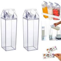 Kit 2 Garrafa Caixa de Leite Acrílico Transparente 500ml Organiza Geladeira Suco Agua de Coco Leite
