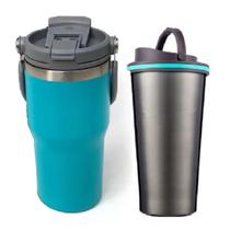 Kit 2 Garrafa Copo Térmico Aço Inox Café Água Tampa Alça