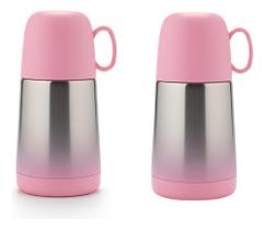Kit 2 Garrafa Isotermica 210ml Rosa Inox C/ Copo Infantil