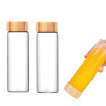 Kit 2 Garrafa Squeeze De Vidro Água Chá Suco 600ml Tampa Bambu