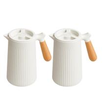 Kit 2 Garrafa Térmica 1L Branca Cabo de Madeira Nórdica Florença Em Casa Tem