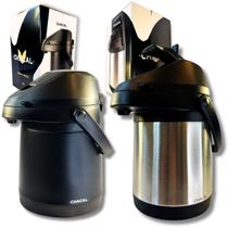 KIT 2 Garrafa Térmica 2,5 Litros Preta E Cromada Aço Inox Parede Dupla Giratória KIT 2 Garrafa Térmica 2,5 Litros Preta E Cromada Aço Inox Parede Dupla Giratória