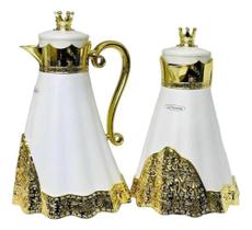 Kit 2 Garrafa Térmica Inox Branca Com Dourado Princesa Luxo Kit 2 Garrafa Térmica Inox Branca Com Dourado Princesa Luxo