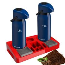 Kit 2 Garrafa Térmica Verona 1,8 L Azul + 1 Bandeja Organizadora Servire 2 Preto