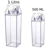 Kit 2 Garrafas Acrílico Transparente 1litro/500ml Leite/Água Top Rio Kit 2 Garrafas Acrílico Transparente 1litro/500ml Leite/Água Top Rio