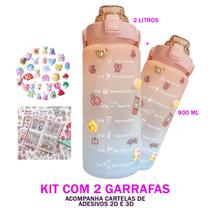 KIT 2 GARRAFAS CRIATIVA 3D 2 LITROS + 900 ML ADESIVOS BOTTON INFANTIL Tik Tok MENINA ESCOLAR VOLTAS A AULAS - TOP TOYS