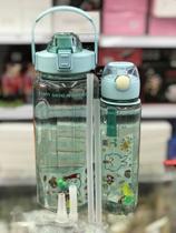 Kit 2 Garrafas De Água Motivacional 2Litros e 800ml Squeeze Com Canudo E Adesivos 3D