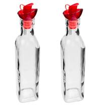 Kit 2 Garrafas de Vidro 270ml para Azeite Vinagre com Tampa Dosadora Vermelha Lyor Kit 2 Garrafas de Vidro 270ml para Azeite Vinagre com Tampa Dosadora Vermelha Lyor
