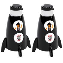 Kit 2 Garrafas Infantil Corinthians Formato de Foguete Giratória 320ml Oficial