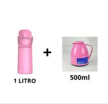 Kit 2 Garrafas térmicas de mesa- Termolar- 1 Litro e 500ML- Rosa