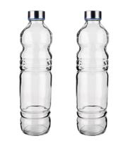 Kit 2 Garrafas Vidro 1l Tampa Aço Inox Leite Água Suco Euro