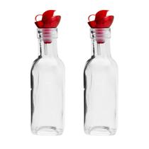 Kit 2 Garrafas Vidro Galheteiro para Azeite Vermelho 200ml