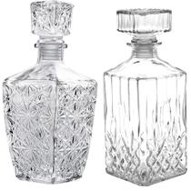 Kit 2 Garrafas Vidro Licoreira Decoração Frasco Cristal Lapidada Whisky Licor Quadrada Grande
