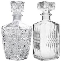 Kit 2 Garrafas Vidro Licoreira Decoração Frasco Cristal Lapidada Whisky Licor Quadrada Grande
