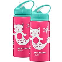 Kit 2 Garrafinha Rosa Refresh Alumínio 500ml Canudo Multikid Kit 2 Garrafinha Rosa Refresh Alumínio 500ml Canudo Multikid