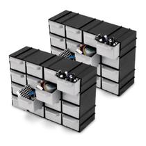 Kit 2 Gaveteiro 32 Gavetas Divisórias Pequeno Preto Anzol Pescaria Eletronicos Caixa Organizadora
