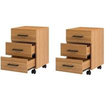 Kit 2 Gaveteiros 100% Mdf 3 Gavetas com Rodízios 39,5x43cm