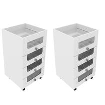Kit 2 Gaveteiros Carrinho de Maquiagem 4 Gavetas PE2009 Branco