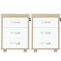 Kit 2 Gaveteiros Executivo 3 Gavetas com Rodinhas e Chave para Escritório