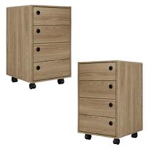 Kit 2 Gaveteiros Multiuso P1072 Moderno 2 Gavetas MDP Oak Placa & Ponto