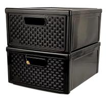 Kit 2 Gaveteiros Organizadores Modular Rattan 7,9 L Preto