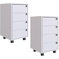 Kit 2 Gaveteiros Para Escritorio 4 Gavetas OB001 Branco PP Milani Store