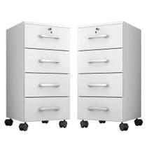 Kit 2 Gaveteiros Para Escritório Com Chave E Rodízios 4 Gavetas Gávea Branco Kit 2 Gaveteiros Para Escritório Com Chave E Rodízios 4 Gavetas Gávea Branco
