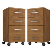 Kit 2 Gaveteiros Para Escritório Com Chave E Rodízios 4 Gavetas Gávea Freijó