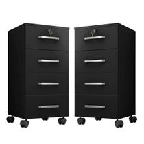 Kit 2 Gaveteiros Para Escritório Com Chave E Rodízios 4 Gavetas Gávea Preto Kit 2 Gaveteiros Para Escritório Com Chave E Rodízios 4 Gavetas Gávea Preto