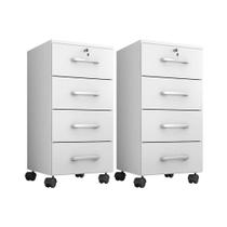 Kit 2 Gaveteiros Para Escritório Gávea Com Chave Branco Fosco - Móveis Leão Kit 2 Gaveteiros Para Escritório Gávea Com Chave Branco Fosco - Móveis Leão
