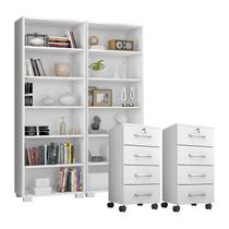 Kit 2 Gaveteiros para Escritório Gávea com Chave e 2 Livreiros Office Branco Fosco Móveis Leão Kit 2 Gaveteiros para Escritório Gávea com Chave e 2 Livreiros Office Branco Fosco Móveis Leão