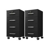 Kit 2 Gaveteiros Para Escritório Gávea Com Chave Preto Fosco - Móveis Leão Kit 2 Gaveteiros Para Escritório Gávea Com Chave Preto Fosco - Móveis Leão