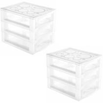 Kit 2 Gaveteiros Plástico 3 Gavetas Ordene 16,5x13x13,5cm Porta Objetos Acessórios Cristal Bel