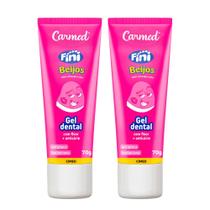Kit 2 Gel Dental Carmed Fini Beijos Sabor Morango e Nata com Flúor e Anticárie 70g