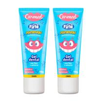 Kit 2 Gel Dental Carmed Fini Dentaduras Sabor Framboesa e Morango com Flúor e Anticárie 70g