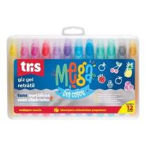 kit 2 Giz Retrátil Gel mega Color pastel Metálico 12 Cores colorir pintar escolar