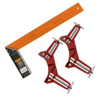 Kit 2 Grampo Sargento Angular + Esquadro 14Pol Canto 90 Graus Marceneiro 350 Mm Metalico